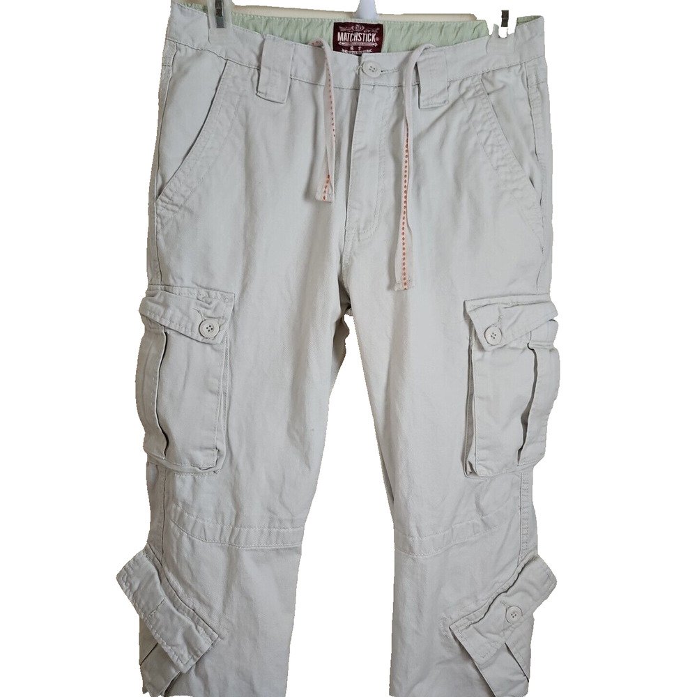 Matchstick PANTS Men’s 32x30 BEIGE Cargo Paratrooper SKATER BIKER STREETWEAR